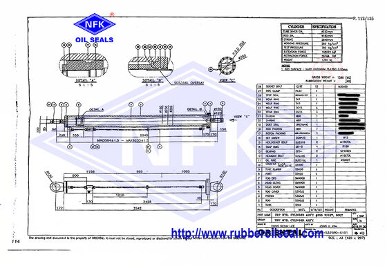 Marine Crane JC00005325R06101 160/230-2849 UPP Hydraulic Cylinder ASS'Y Φ250 Right Bolt Seal Kit